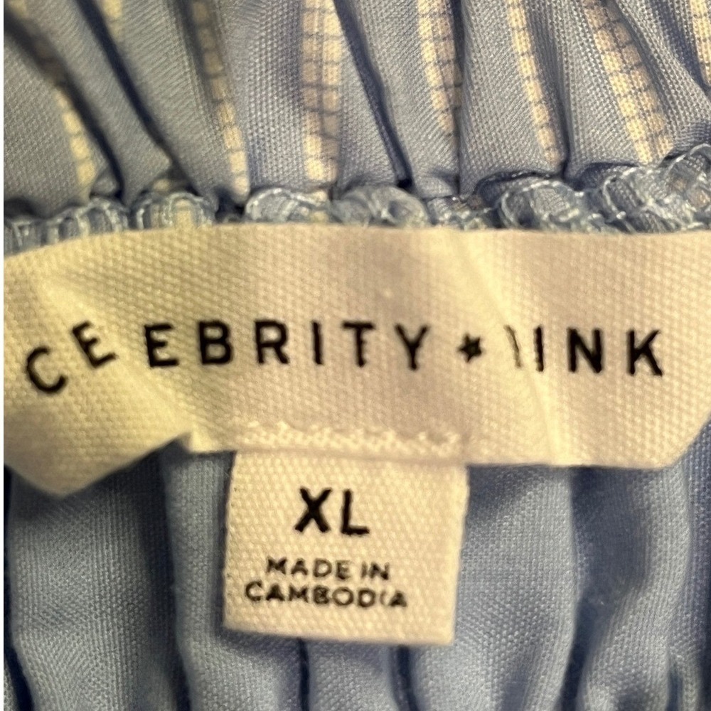 Celebrity Pink Womens XL Blue White Striped Smocked Puff Sleeve Mini Dress - Picture 6 of 9